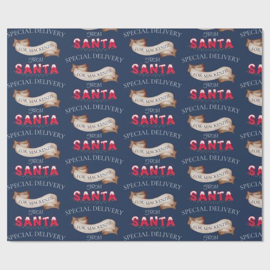 Van Santa Jouw naam op Navy Blue Christmas Cadeaupapier (Vlak)