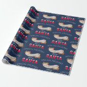 Van Santa Jouw naam op Navy Blue Christmas Cadeaupapier (Uitgerold)