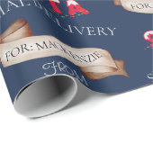 Van Santa Jouw naam op Navy Blue Christmas Cadeaupapier (Rol Hoek)