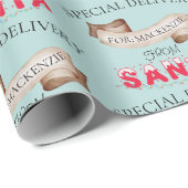 Van Santa Jouw naam Vintage Blauwgroen Kerstmis Cadeaupapier (Rol Hoek)