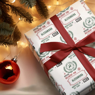 Van Santa Levering voor (aangepaste naam) Kerstmis Cadeaupapier