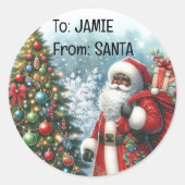 Van Santa Naam toevoegen Afro-Amerikaanse Kerstmis Ronde Sticker (Voorkant)