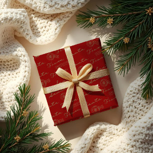 Van Santa  Post Pakket rood & goud Cadeaupapier