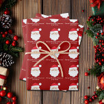 Van Santa Schattige Custom Red Kinder Christmas Inpakpapier Vel<br><div class="desc">Pas deze schattige rode Santa Claus inpakpapier vellen met uw eigen gepersonaliseerde tekst met uw kinder naam in wit script. Het rode pet en de witte baard van de kerstman zijn de perfecte vakantietekening op deze  cadeauverpakking voor uw cadeaus.</div>