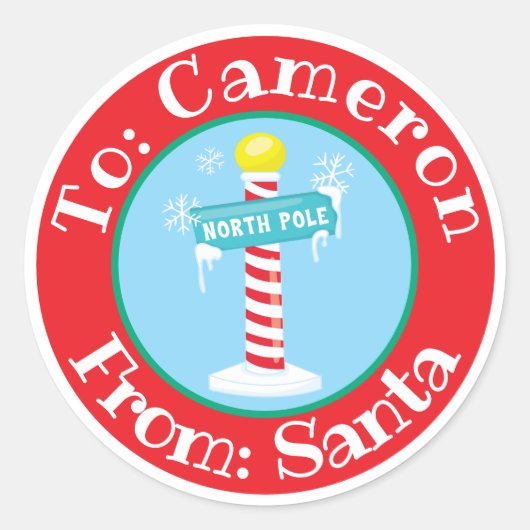 Van Santa sticker aangepaste naam Noordpool bord (Voorkant)