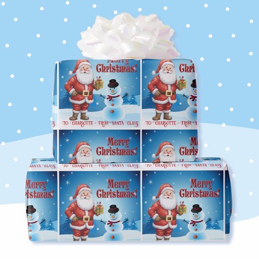 Van Santa Voeg de naam van het kind Schattige Snee Cadeaupapier