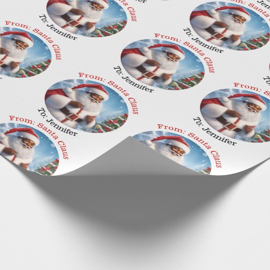 Van Santa Voeg de naam van het kind toe Afro-Ameri Cadeaupapier (Hoek)