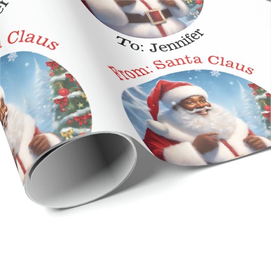 Van Santa Voeg de naam van het kind toe Afro-Ameri Cadeaupapier (Rol Hoek)