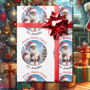 Van Santa Voeg de naam van het kind toe Afro-Ameri Cadeaupapier