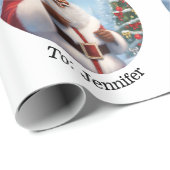 Van Santa Voeg de naam van het kind toe Grootschal Cadeaupapier (Rol Hoek)