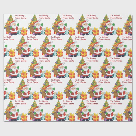 Van Santa Voeg de naam van het kind toe Kerstboom  Cadeaupapier (Vlak)