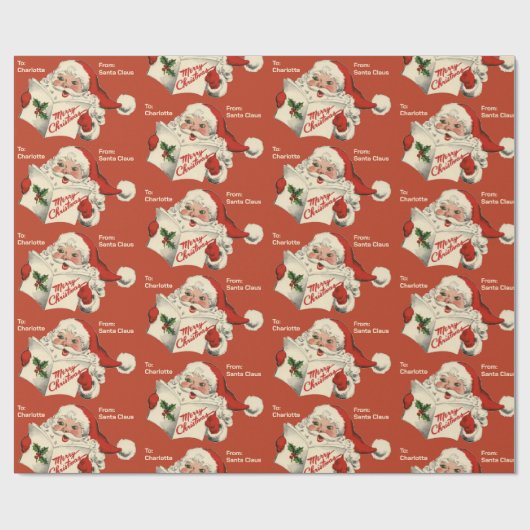 Van Santa Voeg kindernaam kerst Cadeaupapier (Vlak)