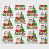 Van Santa Voeg kindernaam toe Custom Christmas Cadeaupapier (Vlak)