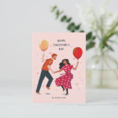 Van schattige roze en rode dansende mensen valenti briefkaart (Staand voorkant)