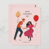 Van schattige roze en rode dansende mensen valenti briefkaart (Voorkant / Achterkant)