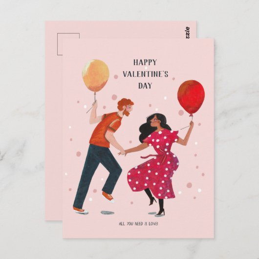 Van schattige roze en rode dansende mensen valenti briefkaart (Voorkant / Achterkant)