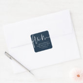 Van script navyblauwe vakantie retouradres vierkante sticker (Envelop)