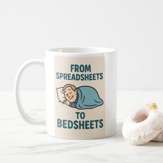 Van spreadsheets naar beddengoed - Pensioengeschen Koffiemok (Met donut)
