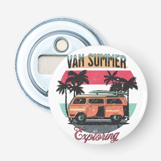 Van Summer Exploring Strand Vakantie  Zonsondergan Button Flesopener (Voorkant)