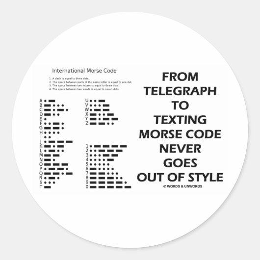 Van Telegraph aan het sms'en morse code nooit stij Ronde Sticker (Voorkant)