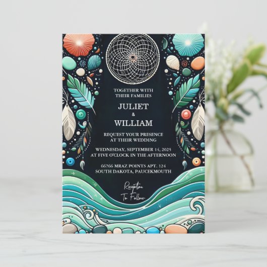 Van Tribal Aqua Zand Werk Gestapeld Zee Glas Bruil Kaart (Staand voorkant)