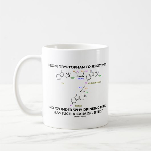 Van tryptofaan tot serotonine (chemie-Humor) Koffiemok (Links)