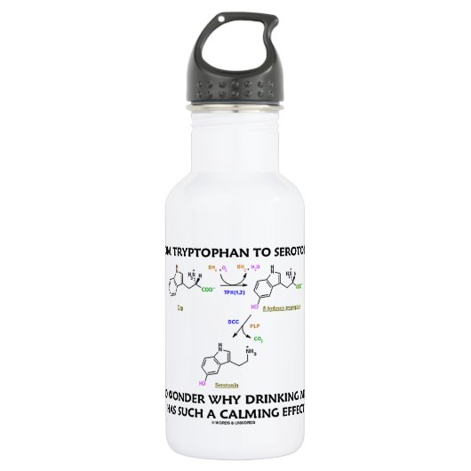Van tryptofaan tot serotonine (chemie-Humor) Waterfles (Voorkant)