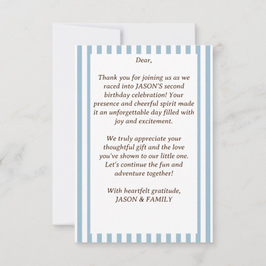 Van twee races paard ruiterderby verjaardag bedankkaart (Achterkant)