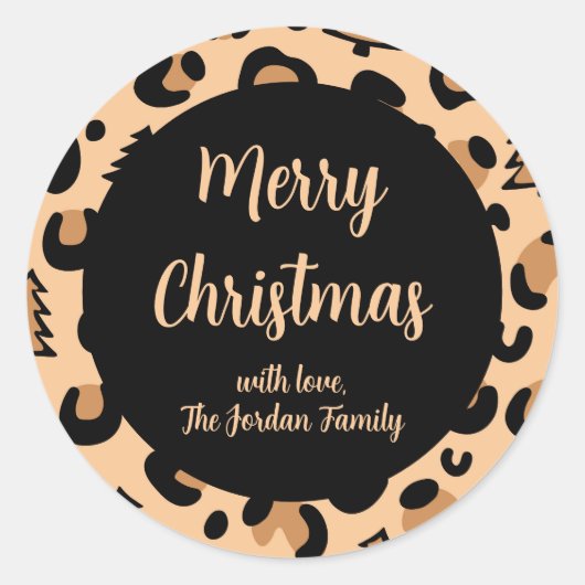 Van uw familie, leopard Print kerstpatroon Ronde Sticker (Voorkant)