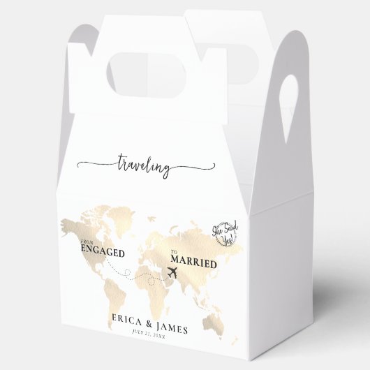 Van verloofd naar getrouwd goud kaart bedankdoosjes (Geopend)