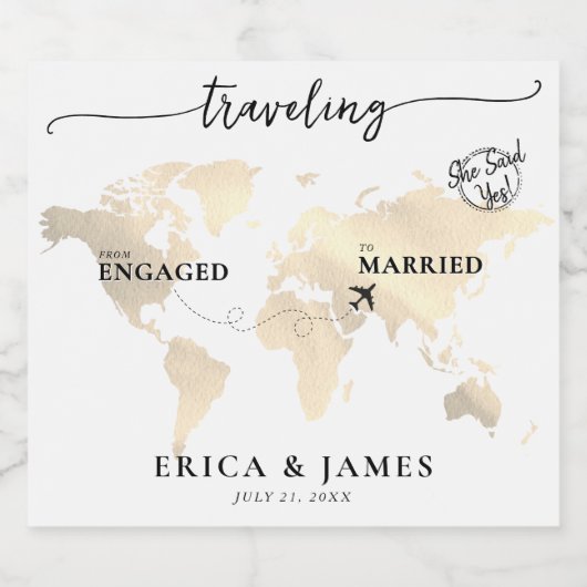 Van verloofd naar getrouwd goud kaart sparkling wijnetiket (Enkel label)