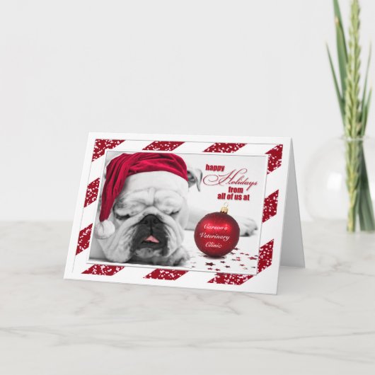 van Veterinary Kantoor Kerstbulldog Santa Hat Feestdagen Kaart (Voorkant)