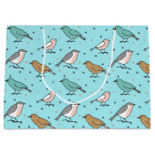 Van vogels en Blauwgroen kerstpatronen Groot Cadeauzakje (Voorkant)