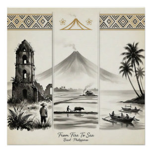 Van Vuur naar Zee-Bicol Filipijnen Sumi-e Perfect Poster