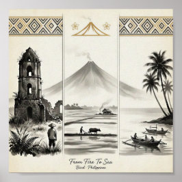 Van Vuur naar Zee-Bicol Filipijnen Sumi-e Poster
