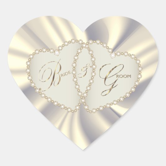 Van White Satin Bride & Groom | Dubbele harten Hart Sticker (Voorkant)
