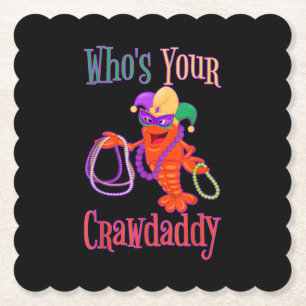 Van wie je Crawpapa Mardi Gras Crawfish Beads Mask Kartonnen Onderzetters