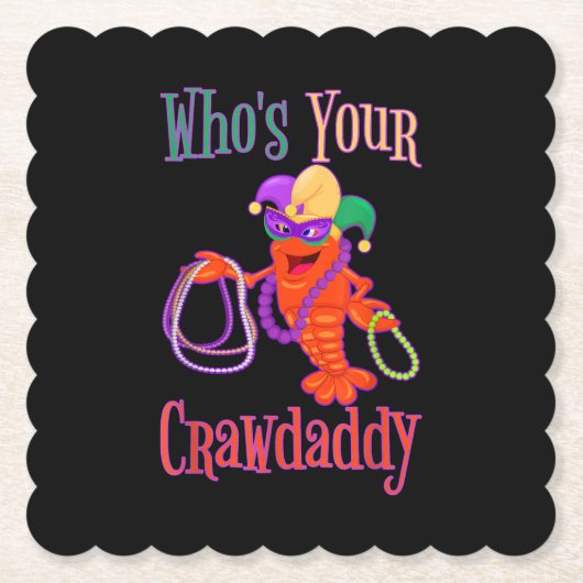 Van wie je Crawpapa Mardi Gras Crawfish Beads Mask Kartonnen Onderzetters (Voorkant)