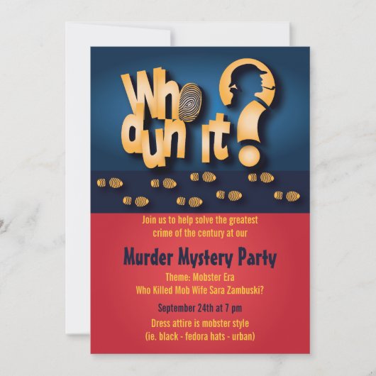 Van wie? Murder Mystery Party Invitation Kaart (Voorkant)