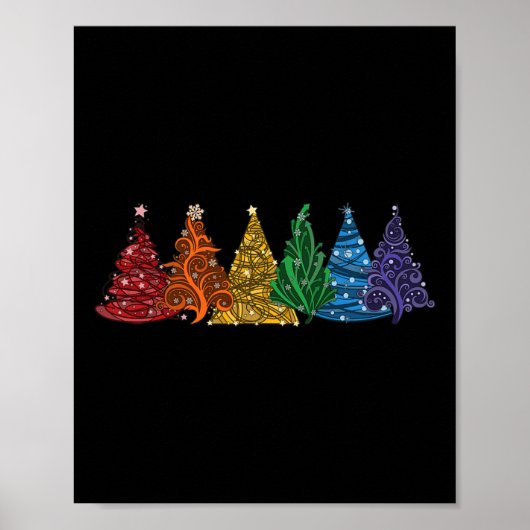 Van Zes LHBTQ Pride Regenboog Kerstbomen Vector Poster (Voorkant)