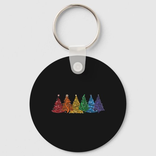 Van Zes LHBTQ Pride Regenboog Kerstbomen Vector Sleutelhanger (Voorkant)