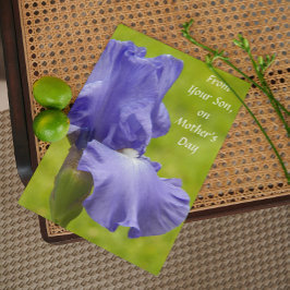 Van zoon paarse Iris bloemen Moederdag Kaart