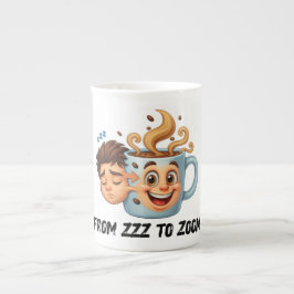 Van Zzz naar Zoom" T-Shirt - Koffiekopje Gezicht  Porselein Kop