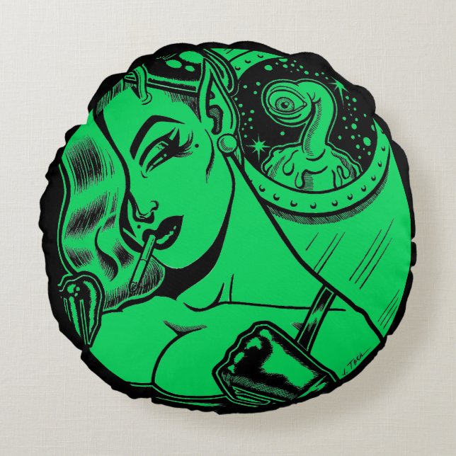 Vana DeVinyl™/Gluurblob Rond Kussen (Voorkant)