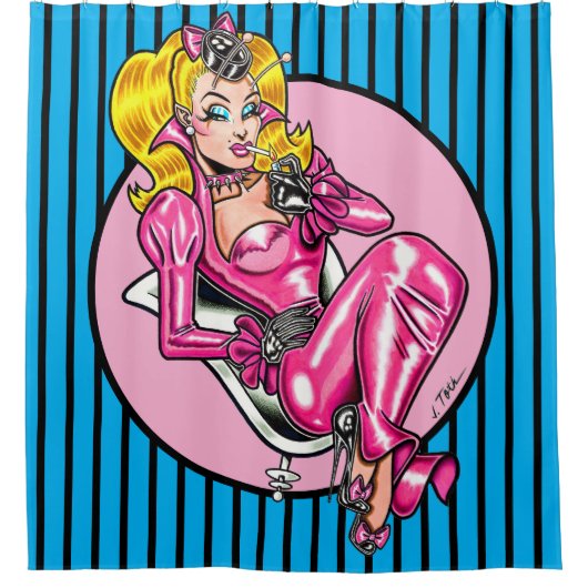 Vana DeVinyl™ /  in roze rubber Douchegordijn (Voorkant)