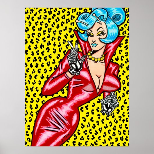 Vana DeVinyl™/Red Vinyl Dress/Yellow Leopard Poster (Voorkant)