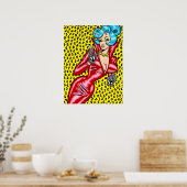 Vana DeVinyl™/Red Vinyl Dress/Yellow Leopard Poster (Keuken)
