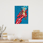 Vana DeVinyl™/Rode Vinyl Jurk/Blauwe Luipaard Poster (Keuken)