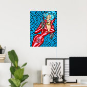 Vana DeVinyl™/Rode Vinyl Jurk/Blauwe Luipaard Poster (Thuiskantoor)