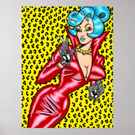 Vana DeVinyl™/Rode Vinyl Jurk/Geel Luipaard Poster